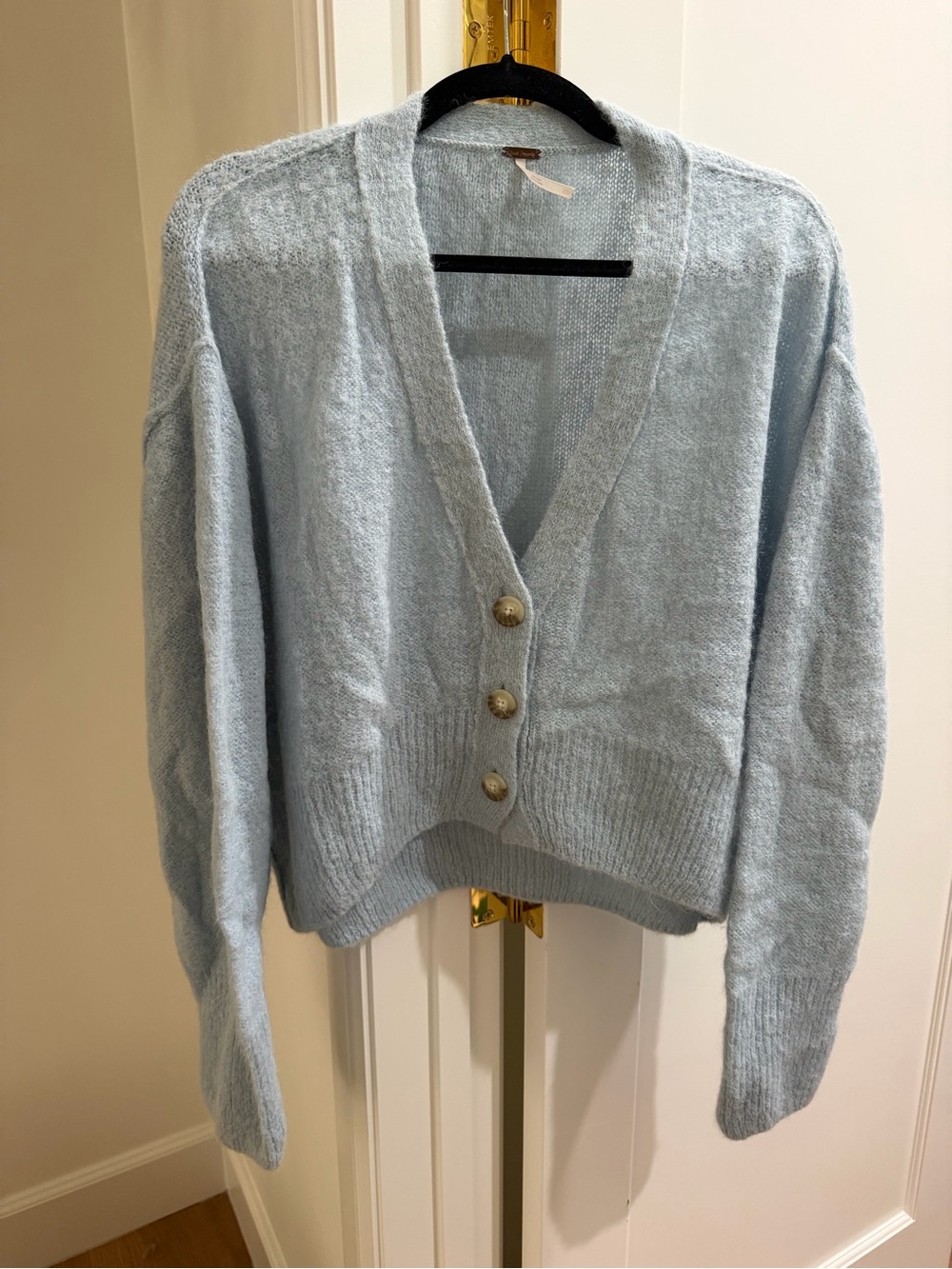 Free People Light Blue V-Neck Button Cardigan Sweater